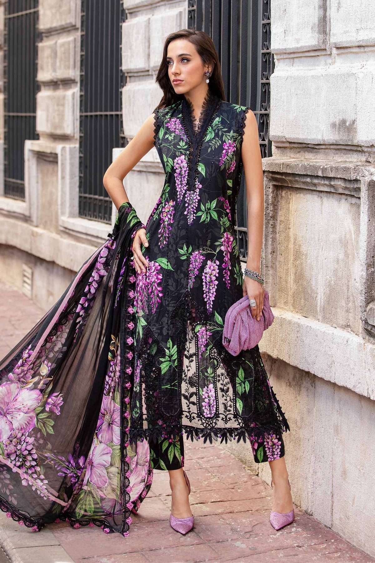 3 Piece Unstitched Printed Cambric Suit | MPT-2301-B Maria B