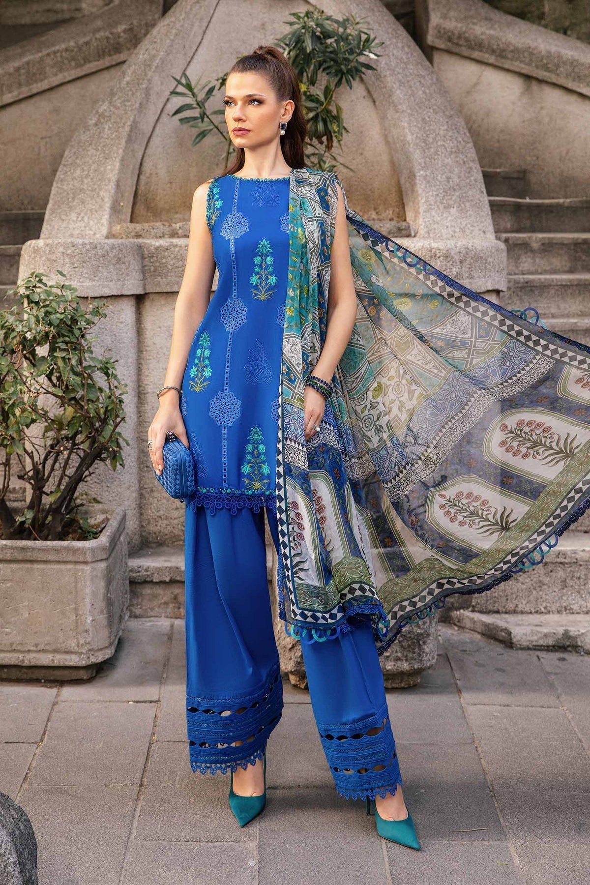 3 Piece Unstitched Printed Cambric Suit | MPT-2303-A Maria B