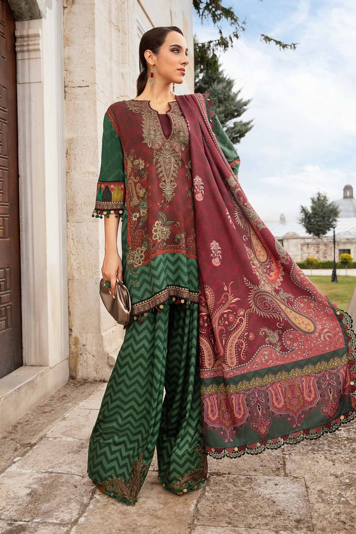 3 Piece Unstitched Printed Linen Suit | MPT-2305-B Maria B