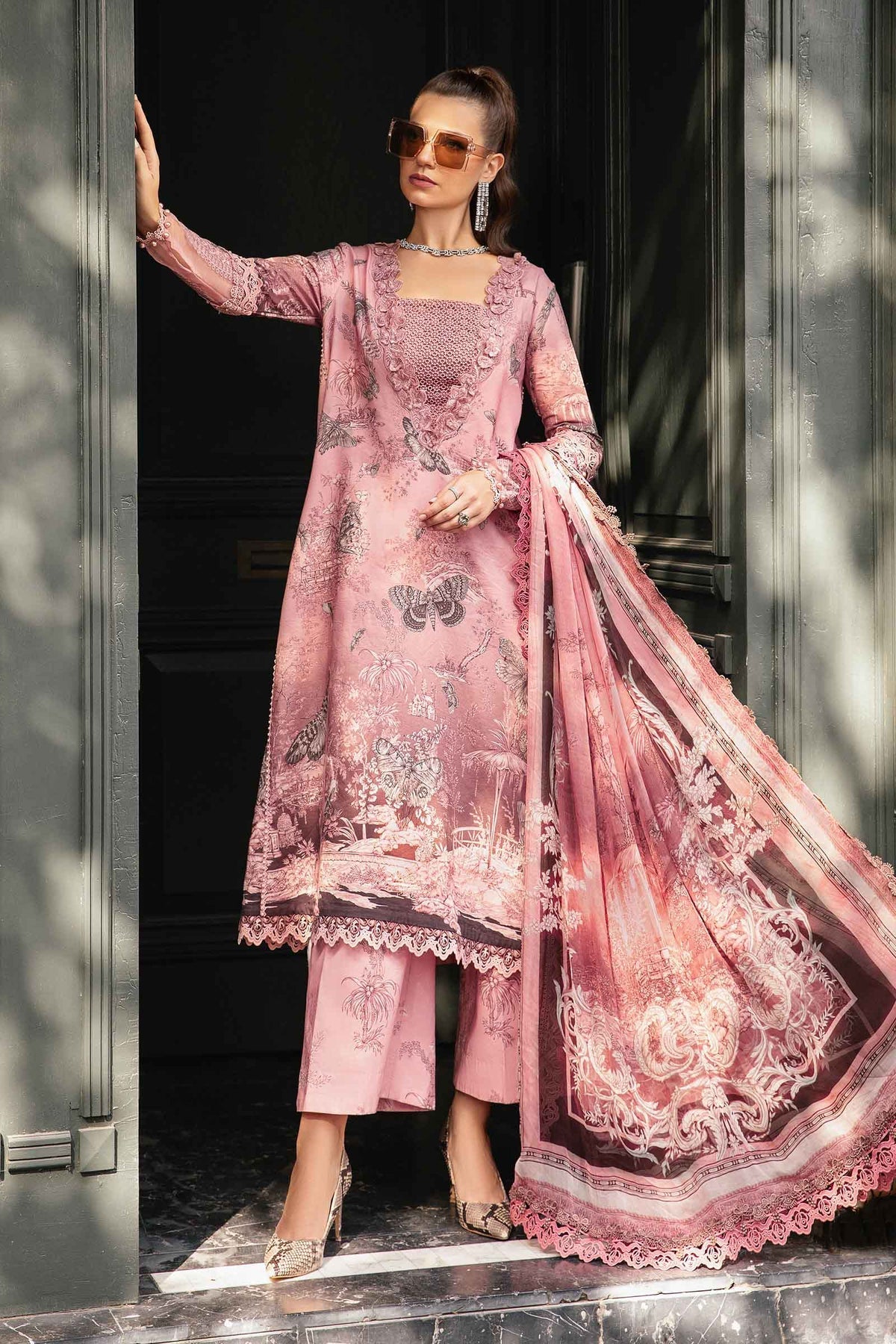 3 Piece Unstitched Printed Cambric Suit | MPT-2308-A Maria B