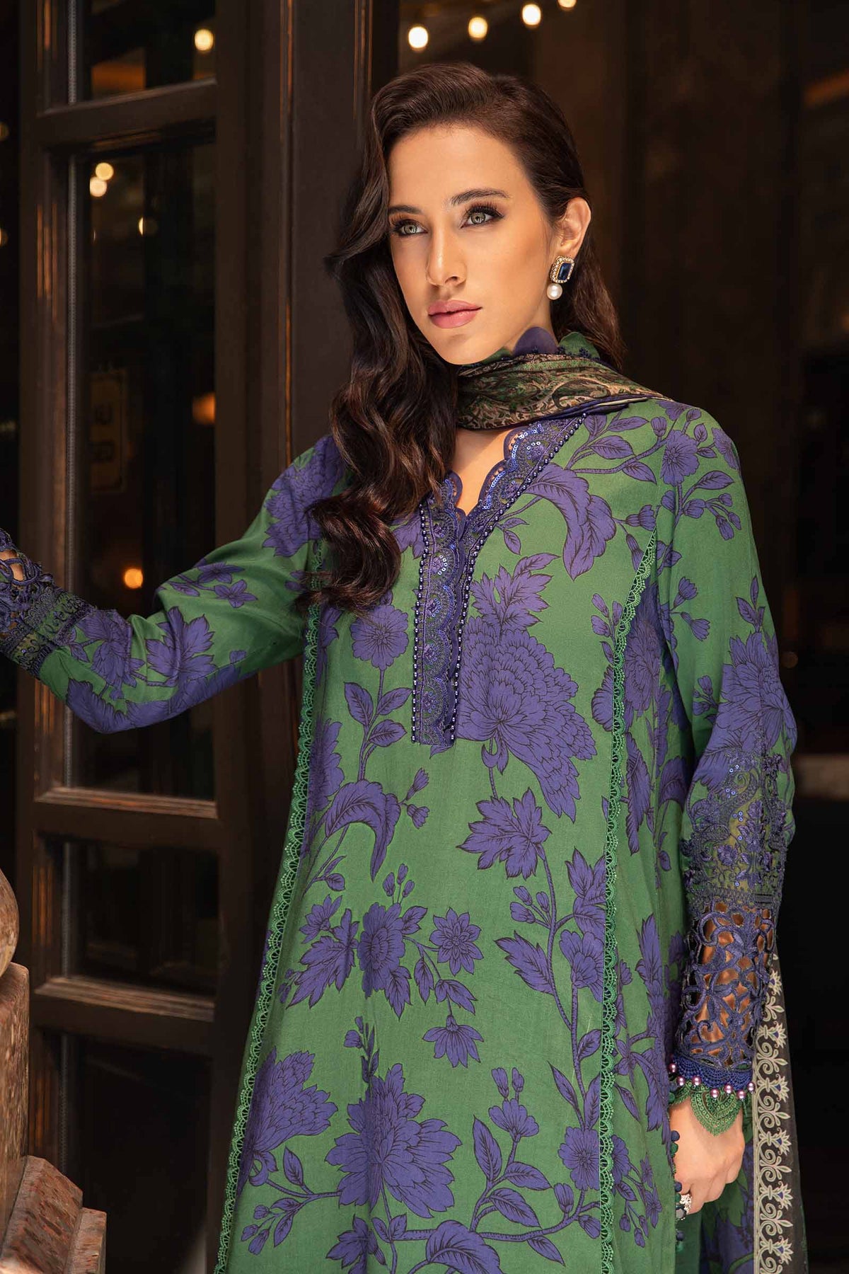 3 Piece Unstitched Printed Cambric Suit | MPT-2309-B Maria B