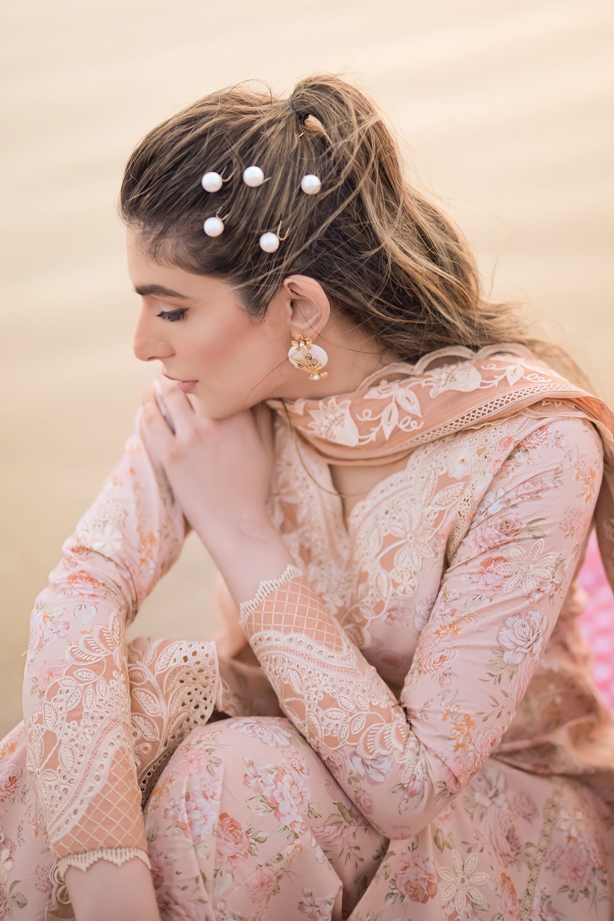 PASTEL FLORAL PEACH LUXURY LAWN EMBROIDERED SET - NEL-24610 Zaib