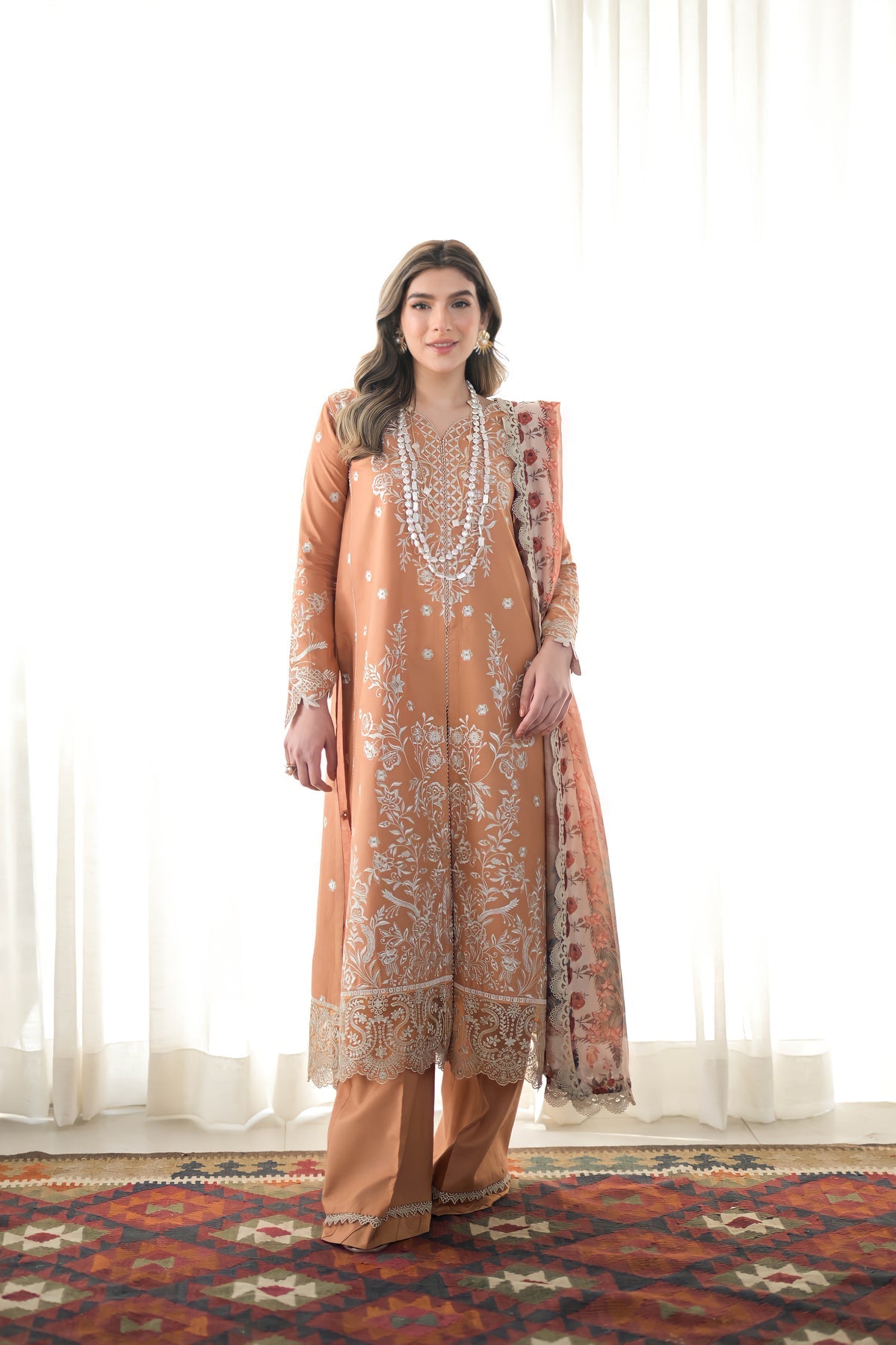 PEACH SAND LUXURY LAWN EMBROIDERED SET - NEL-24614 Zaib