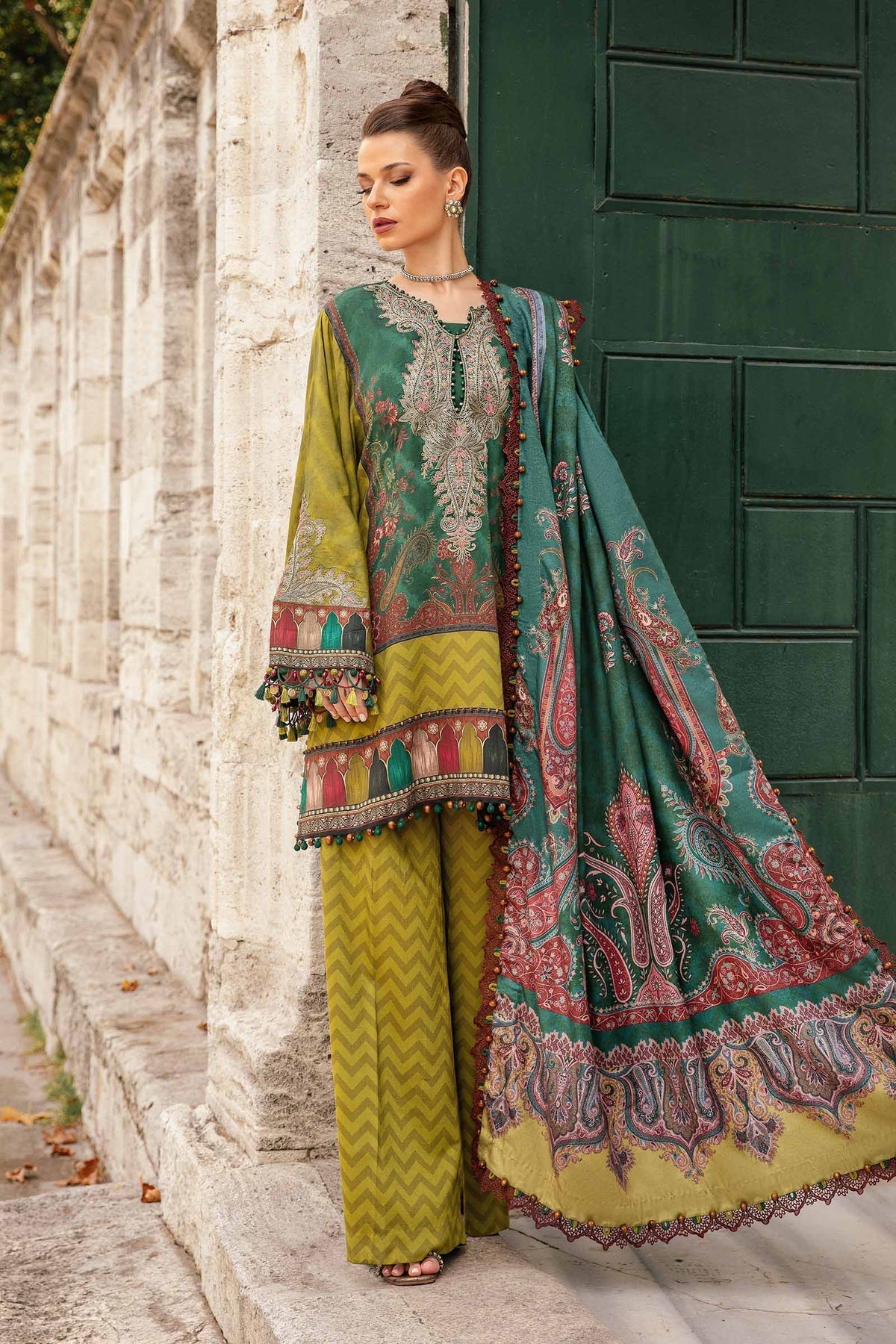 3 Piece Unstitched Printed Linen Suit | MPT-2305-A Maria B