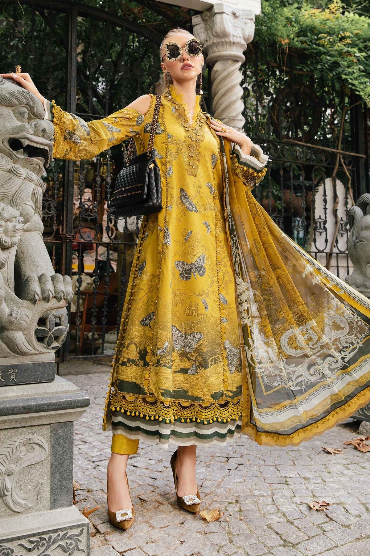 3 Piece Unstitched Printed Cambric Suit | MPT-2308-B Maria B