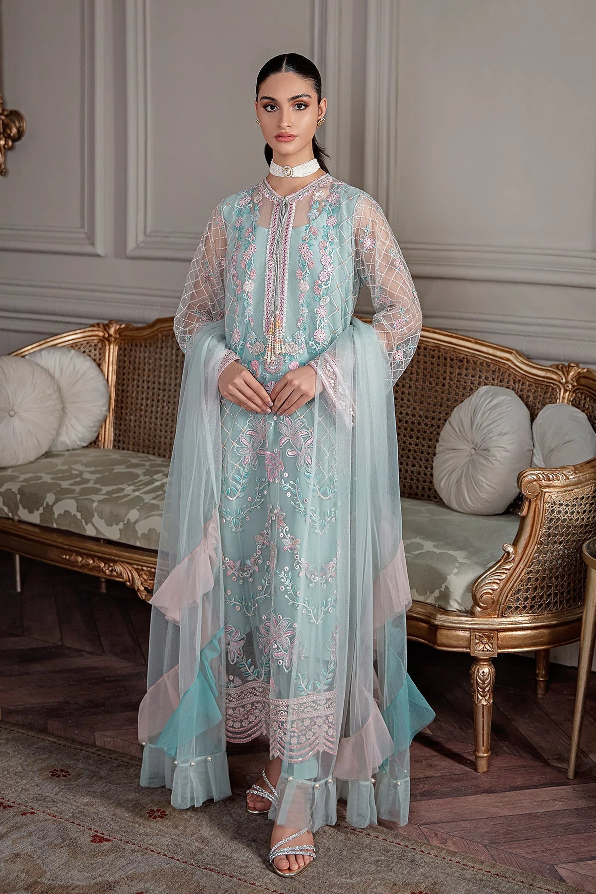 AQUA BLUE LONG KURTA SET (D-02)