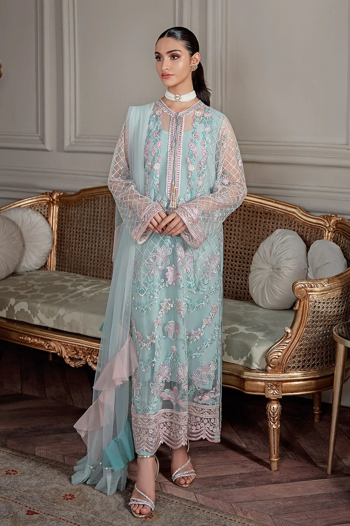 AQUA BLUE LONG KURTA SET (D-02)