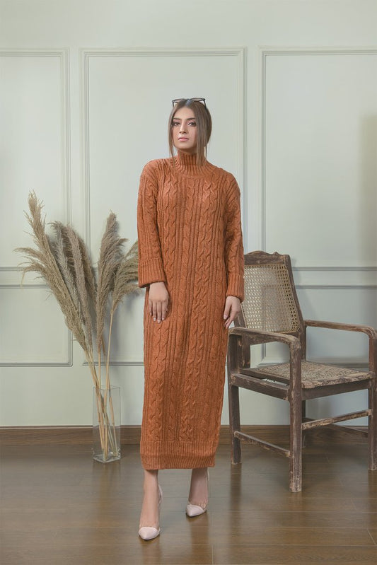 Classic Cable Knit Dress Coffee