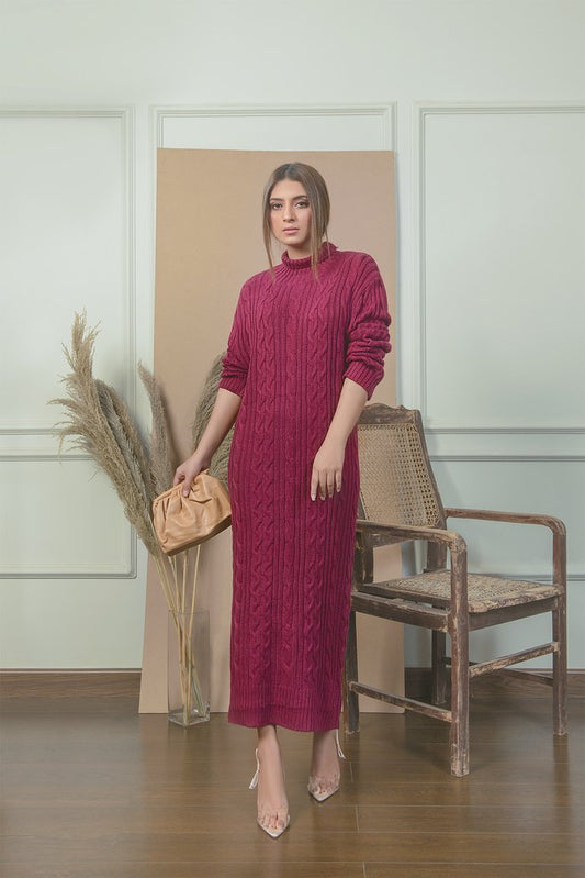 Classic Maroon Cable Knit Dress