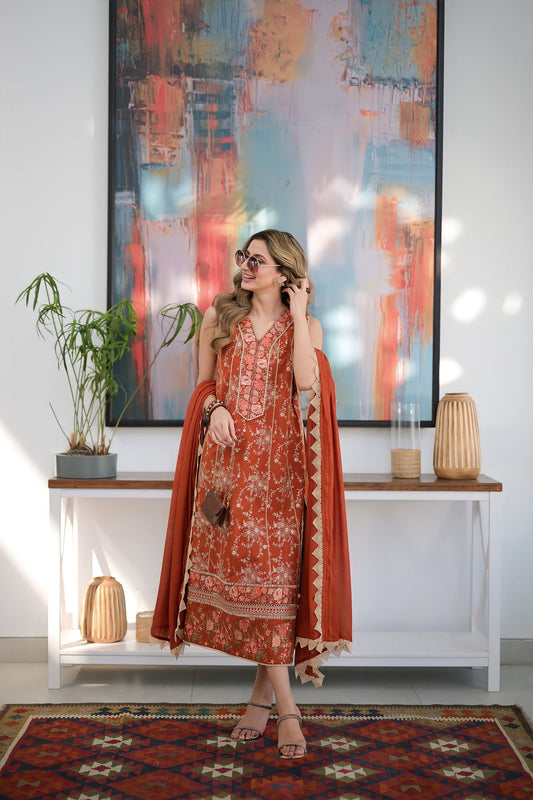 ZAHRA (RUST) - LUXURY LAWN X EID 2024 Zaib